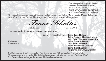 Traueranzeige von Franz Schultes von Pegnitz-Zeitung